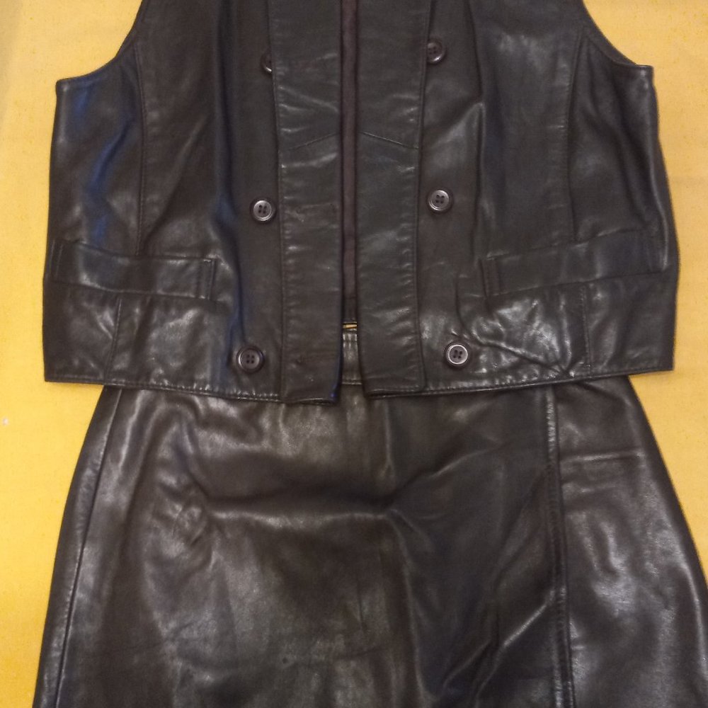 Leather skirt suit